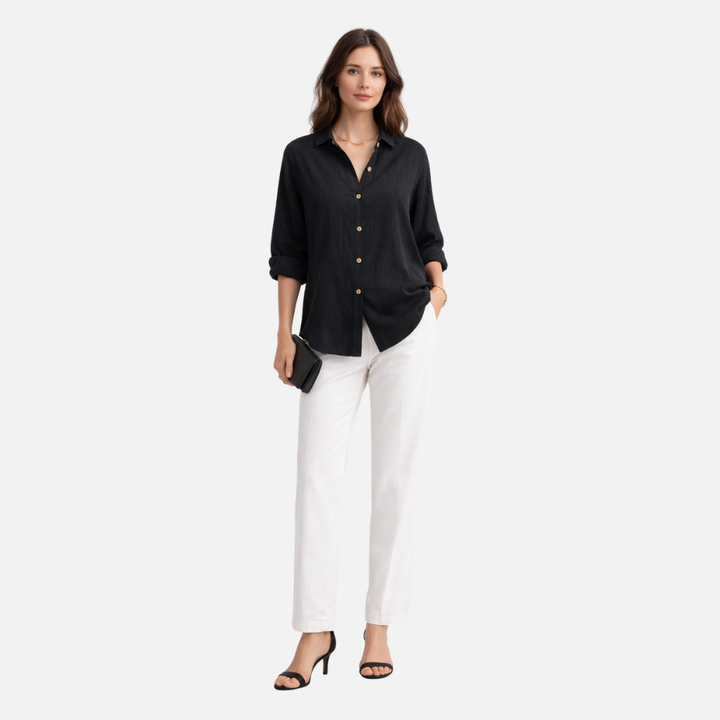 Lightweight Summer Blouse with Rolled Sleeves for Women