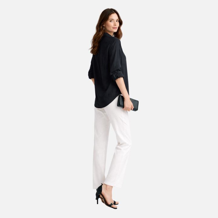 Lightweight Summer Blouse with Rolled Sleeves for Women