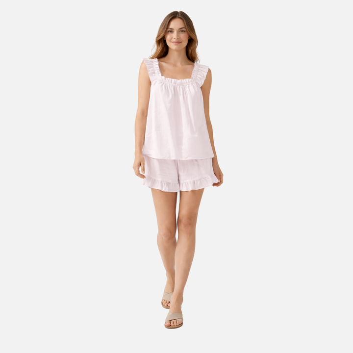 Ruffled Strap Top and Shorts Set with Ruffled Hem for Women