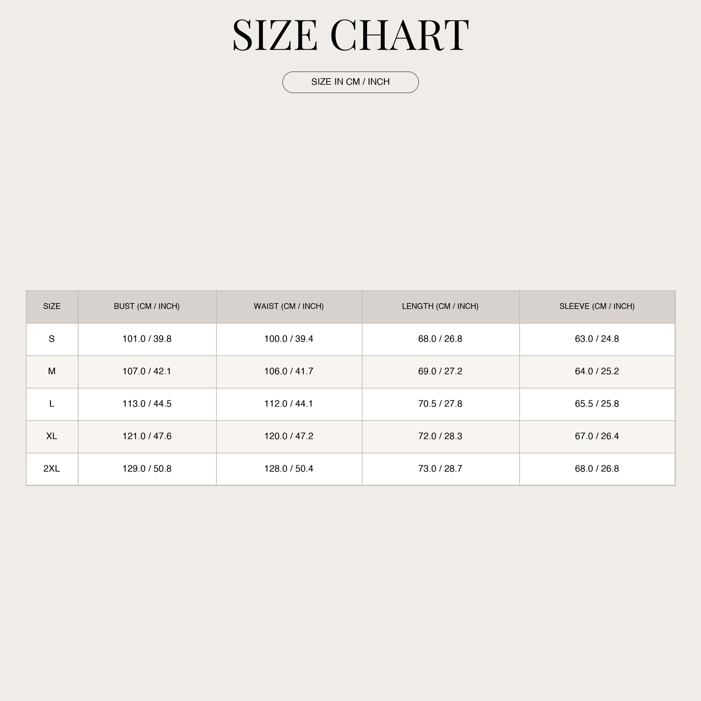 Blouse with Round Neckline and Puff Sleeves for Women size chart
