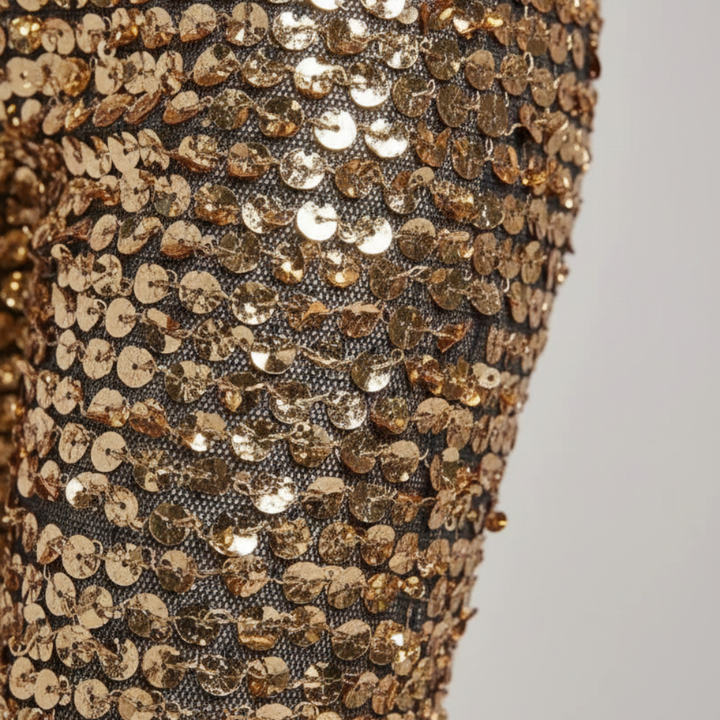 Sequin Jumpsuit with Flared Legs and Waist Belt for Women