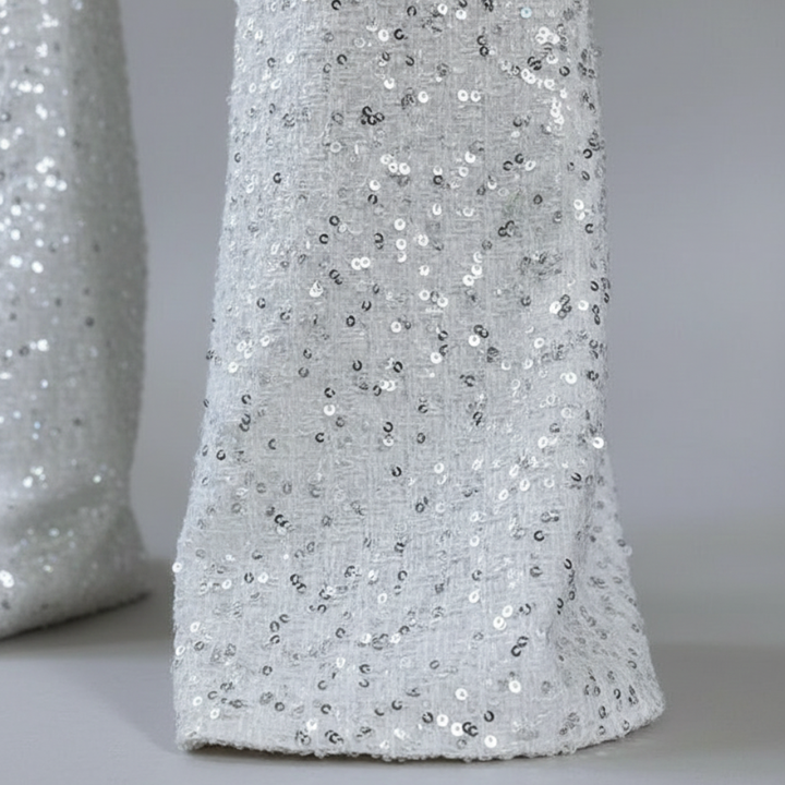 Sequin Jumpsuit with Flared Legs and Waist Belt for Women