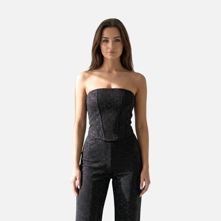 Sequin Two-Piece Set with Strapless Top and Pants for Women