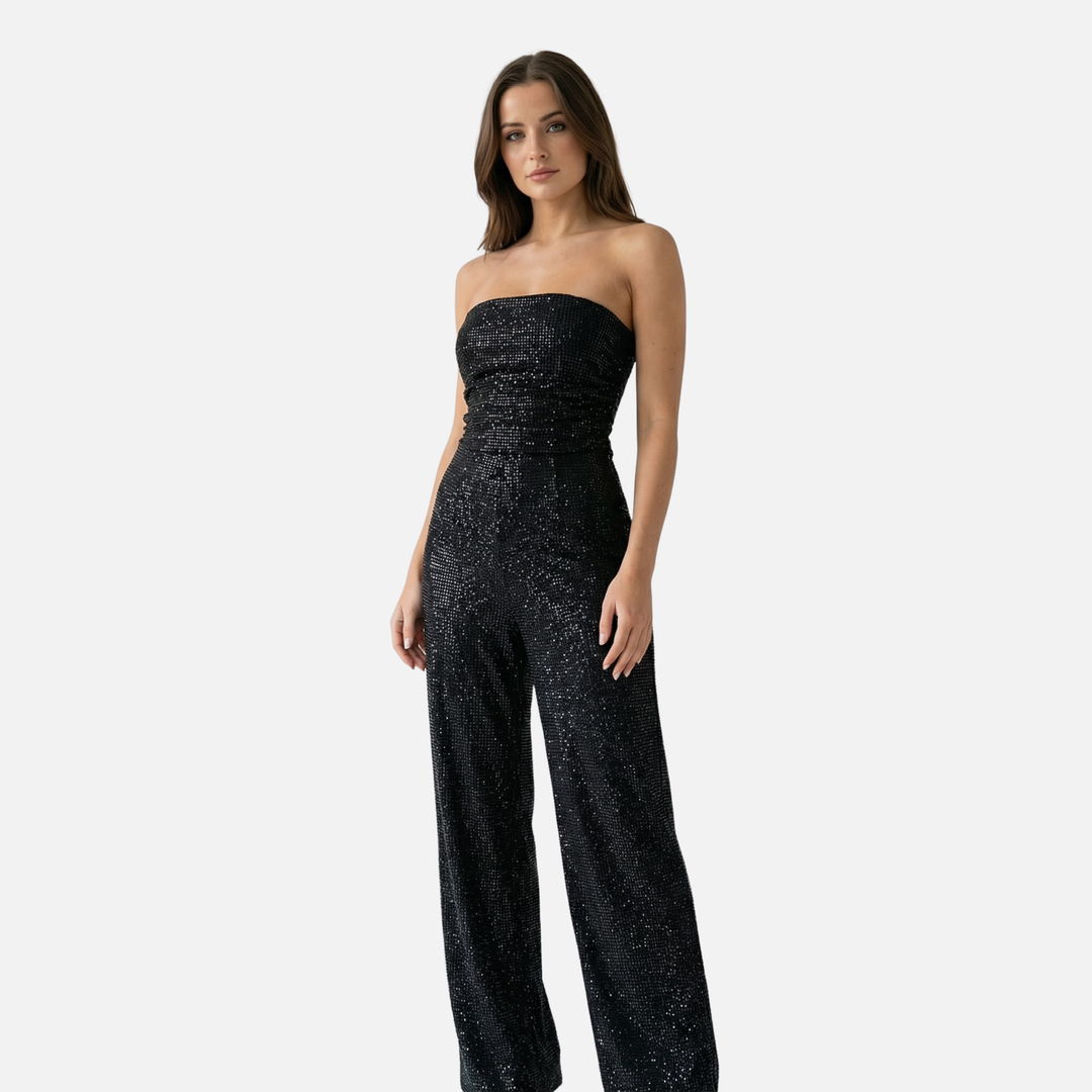 Sequin Two-Piece Set with Strapless Top and Pants for Women