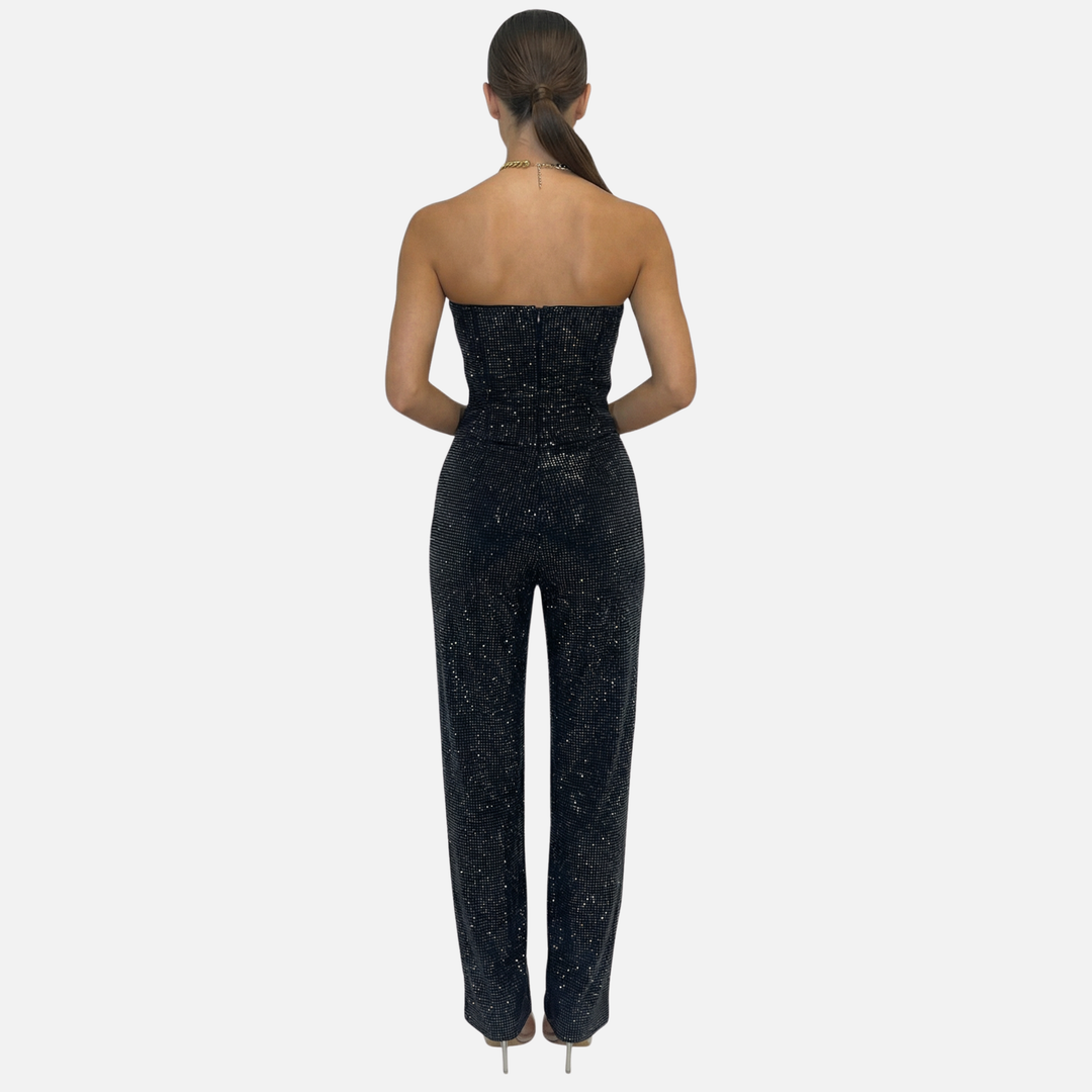 Sequin Two-Piece Set with Strapless Top and Pants for Women