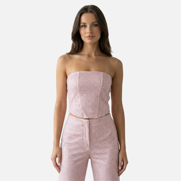 Sequin Two-Piece Set with Strapless Top and Pants for Women