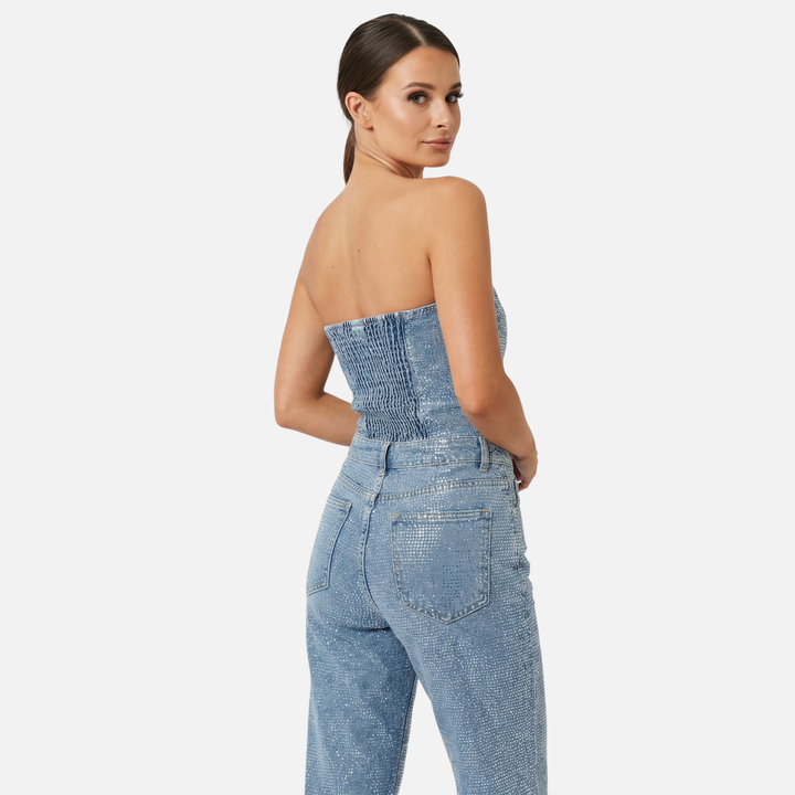 Sequin Two-Piece Set with Strapless Top and Pants for Women