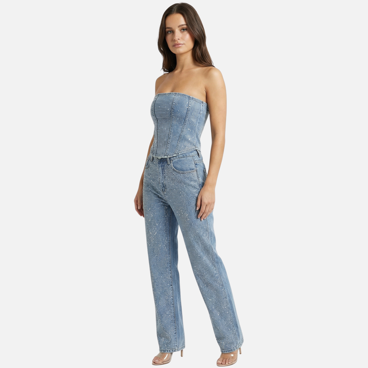 Sequin Two-Piece Set with Strapless Top and Pants for Women