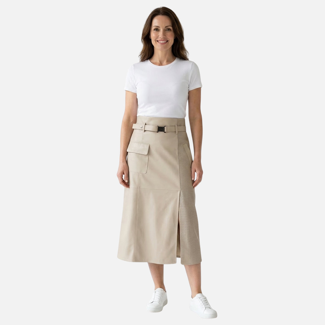 Sheepskin High Waisted Asymmetrical Panel Skirt for Women