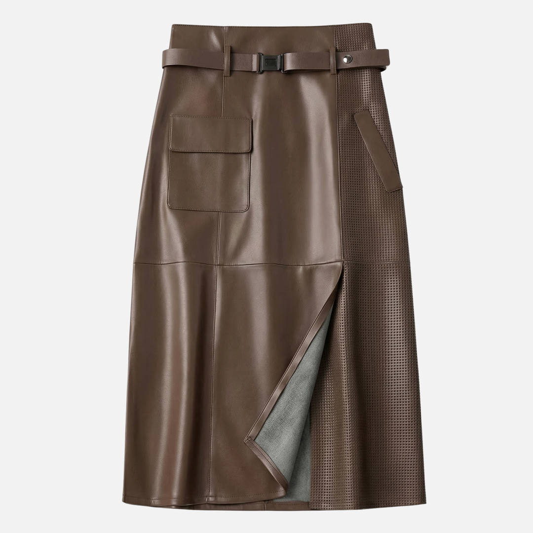 Sheepskin High Waisted Asymmetrical Panel Skirt for Women