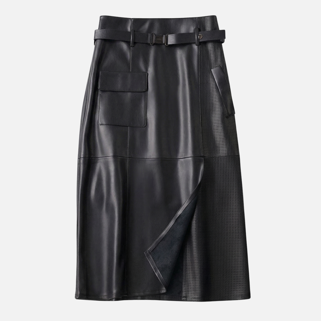 Sheepskin High Waisted Asymmetrical Panel Skirt for Women