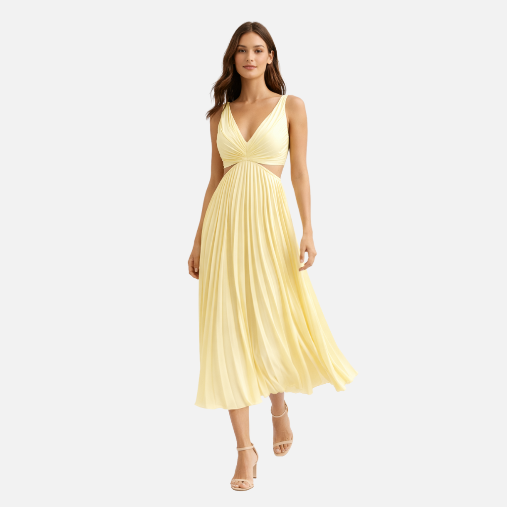Sleeveless V-Neck Dress with Cut-Out Waist for Women