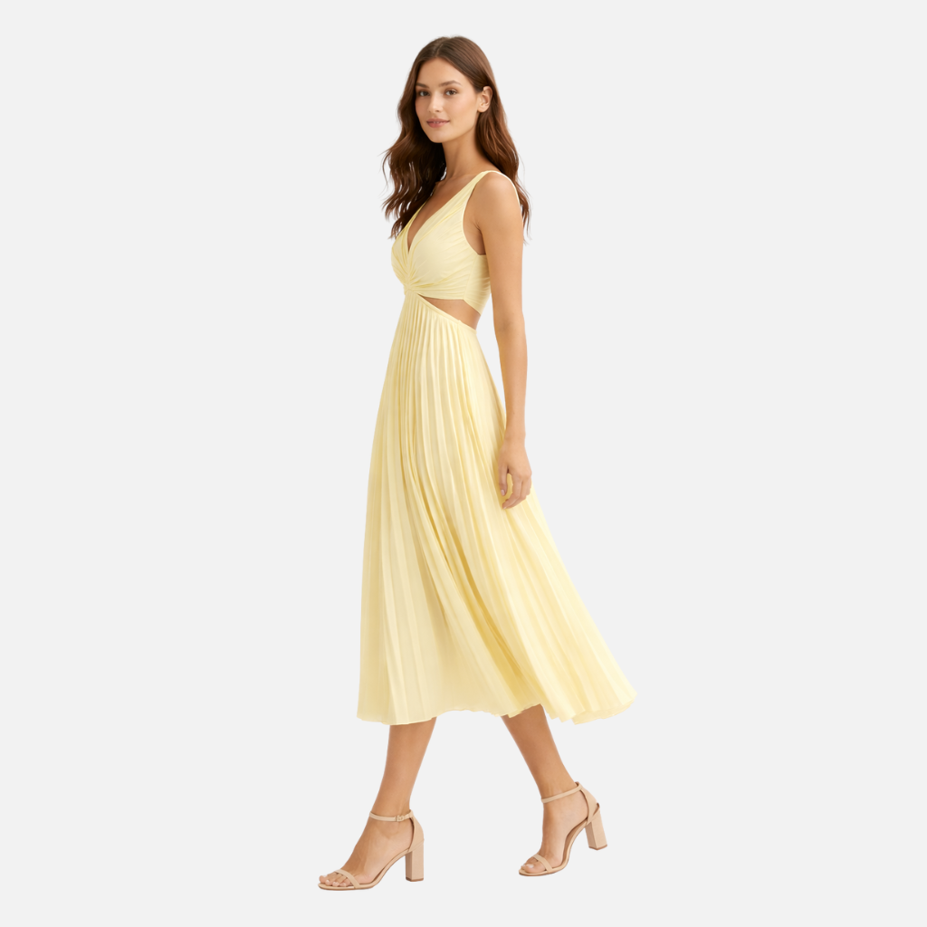 Sleeveless V-Neck Dress with Cut-Out Waist for Women