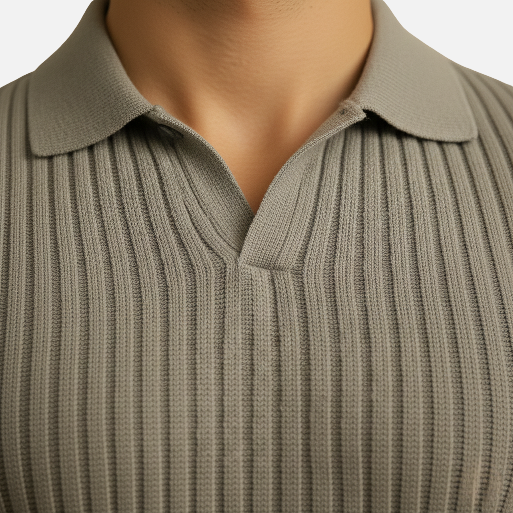Slim Fit Polo Shirt with V-Neck for Men