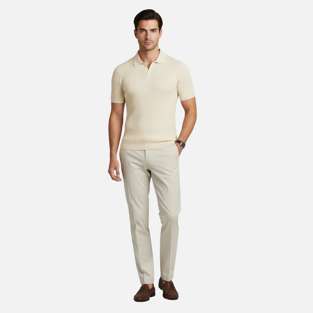 Slim Fit Polo Shirt with V-Neck for Men