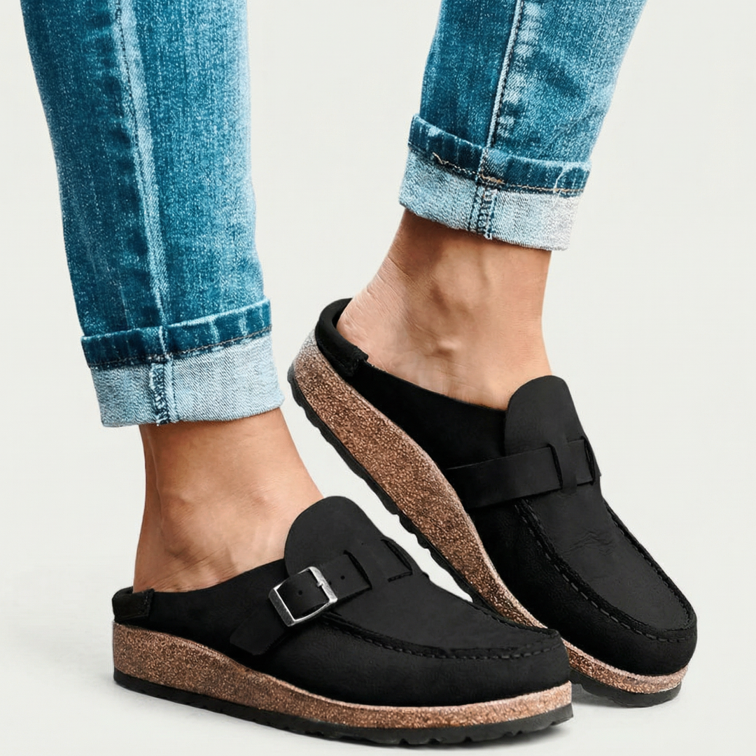 Slip-On Mule Shoes with Buckle Strap for Women