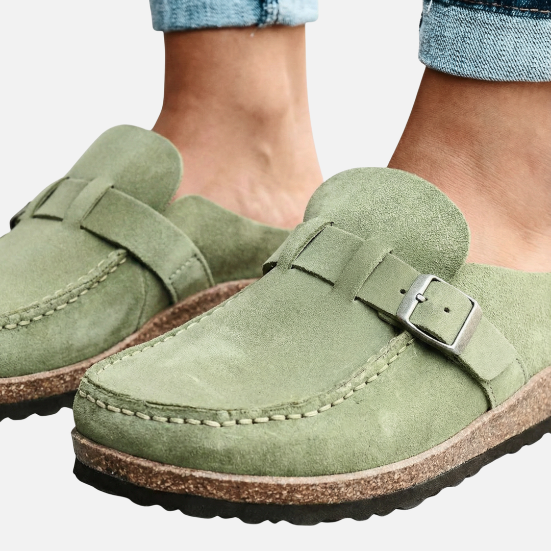 Slip-On Mule Shoes with Buckle Strap for Women