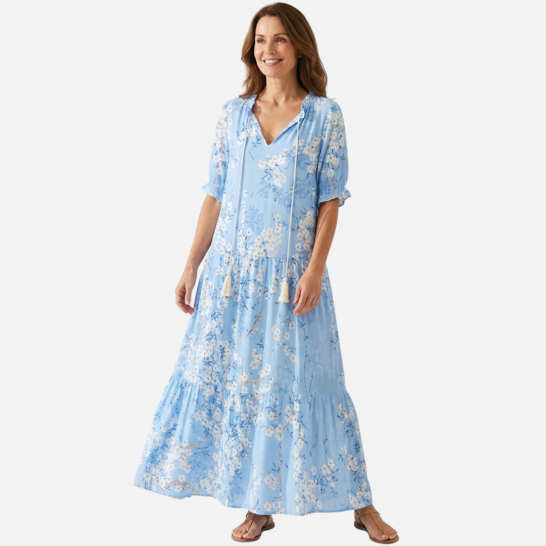 Soft Viscose Blend Midi Dress with V-neck for Women