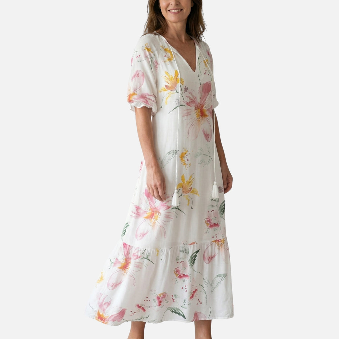 Soft Viscose Blend Midi Dress with V-neck for Women
