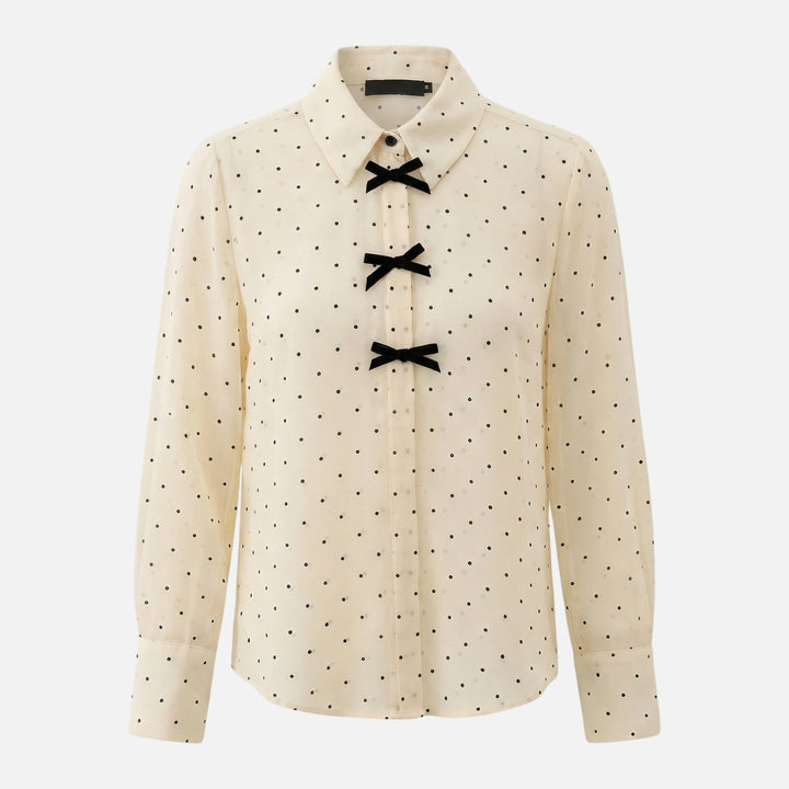 Dotted Bow-Tie Neck Blouse for Women