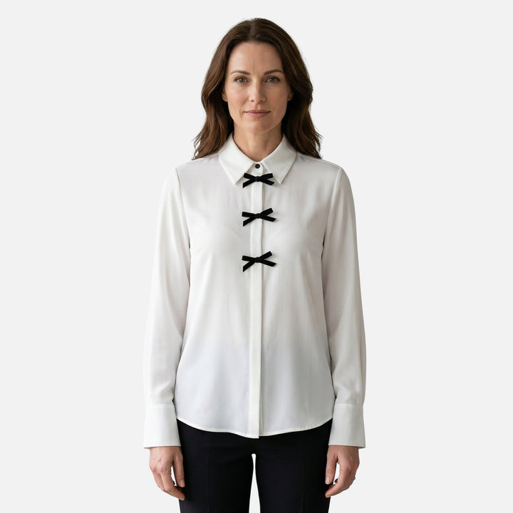 Dotted Bow-Tie Neck Blouse for Women