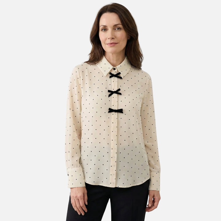 Dotted Bow-Tie Neck Blouse for Women