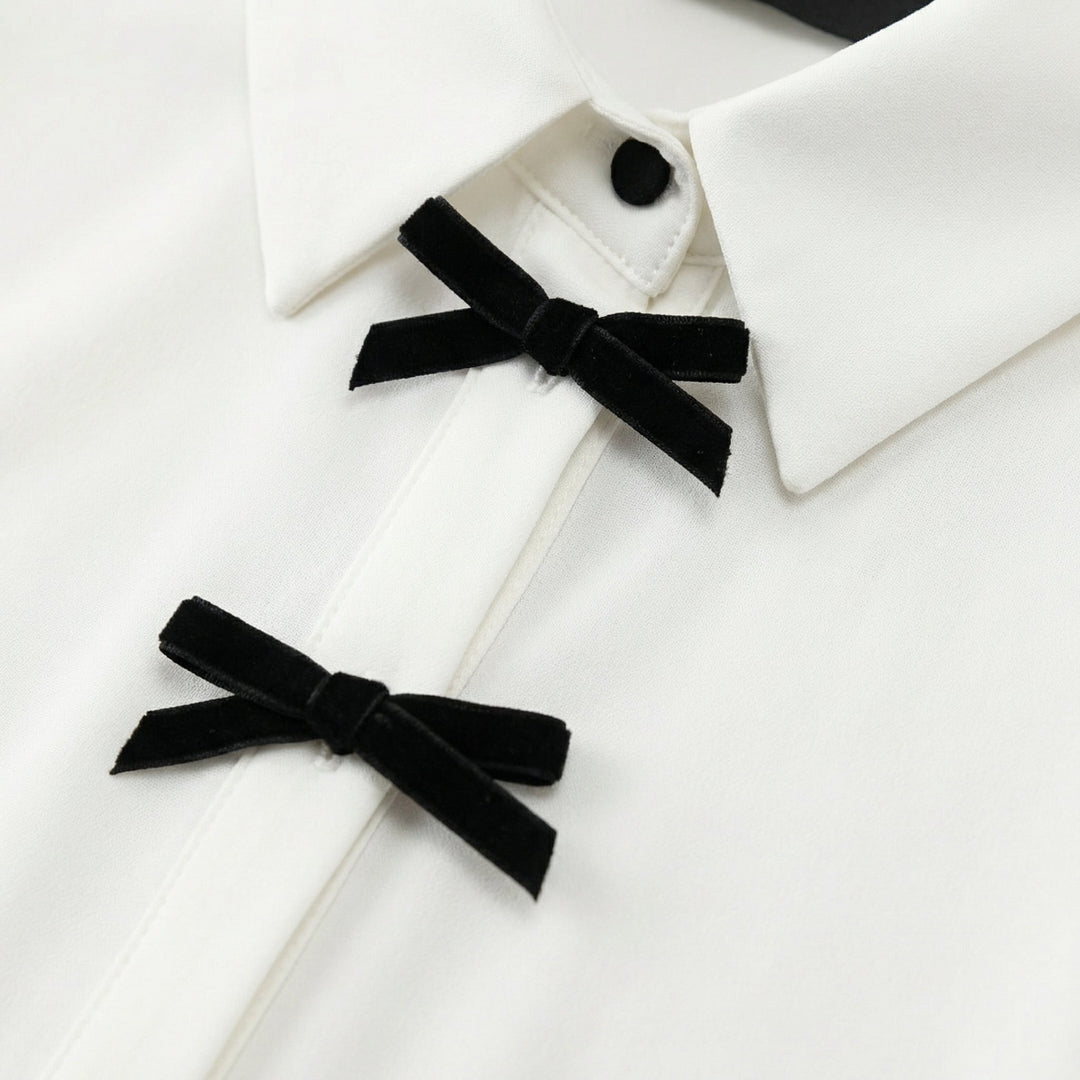 Dotted Bow-Tie Neck Blouse for Women