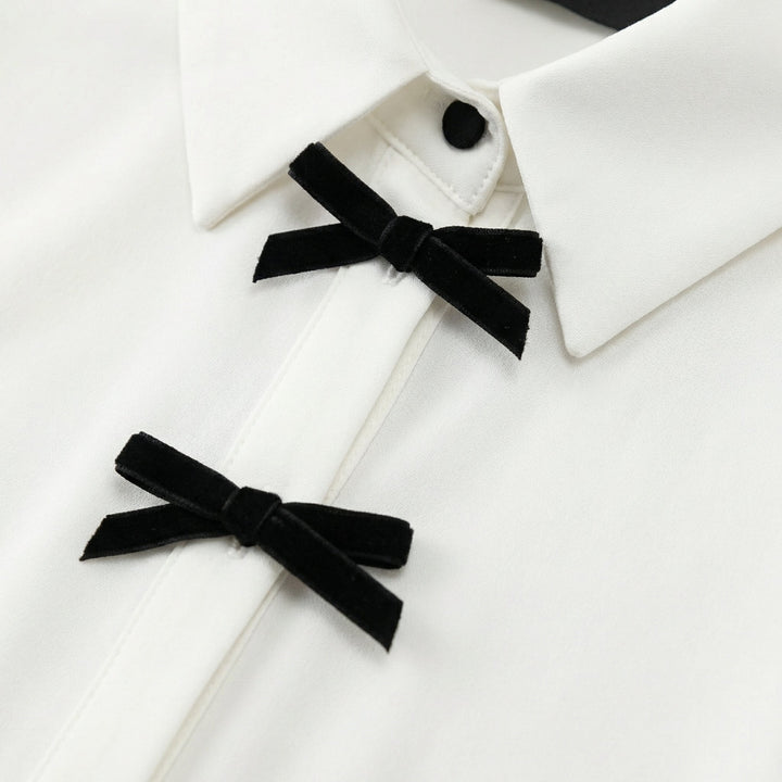 Dotted Bow-Tie Neck Blouse for Women