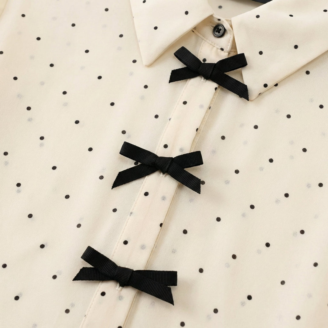 Dotted Bow-Tie Neck Blouse for Women