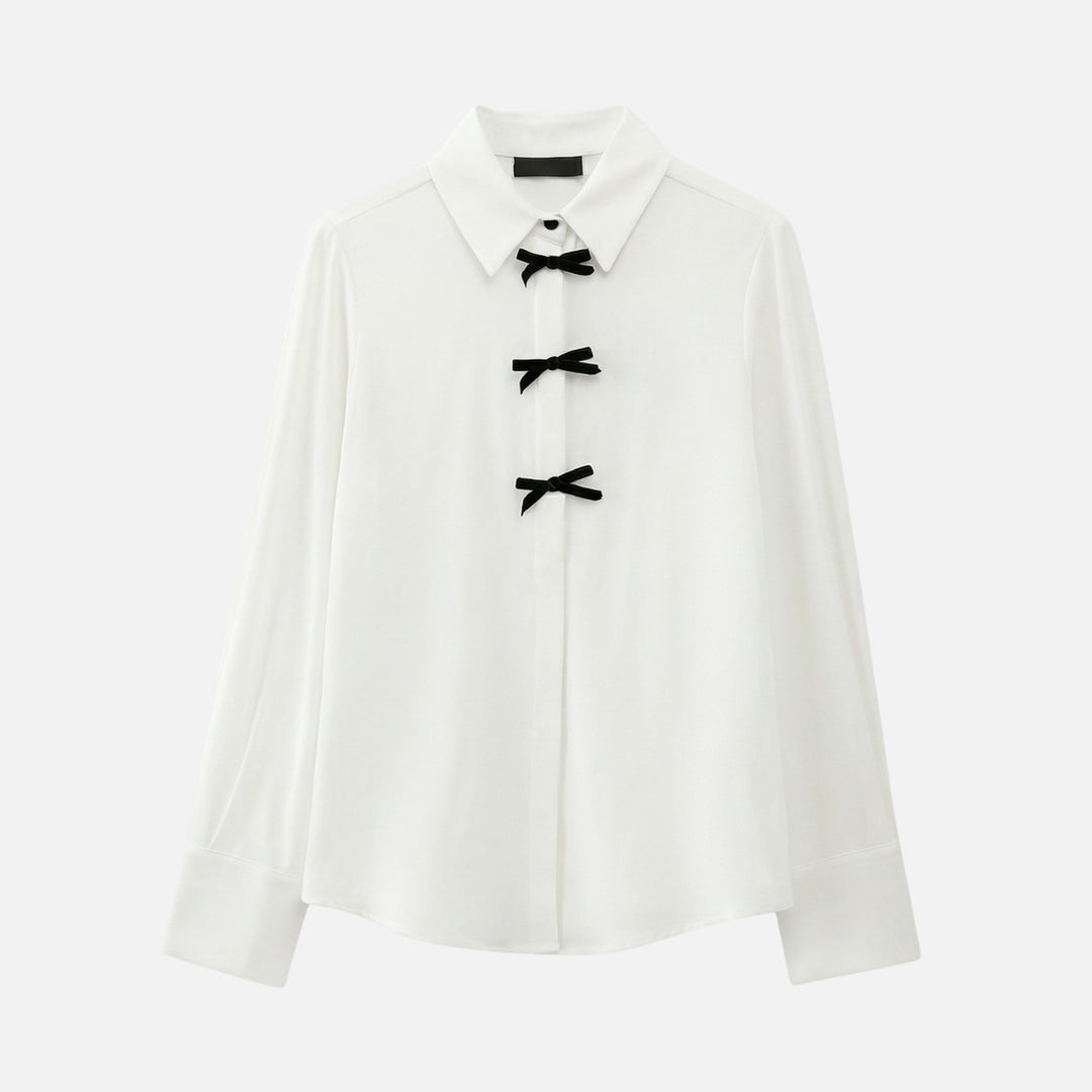 Dotted Bow-Tie Neck Blouse for Women