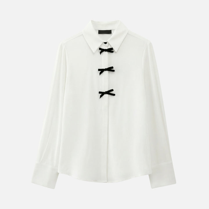 Dotted Bow-Tie Neck Blouse for Women