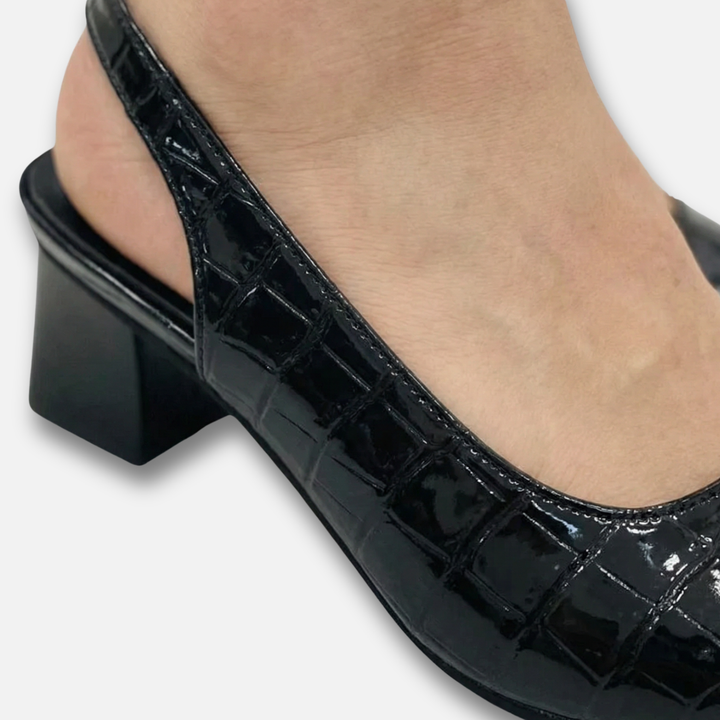 Croc-Embossed Slingback Block Heels with Pointed Toe for Women