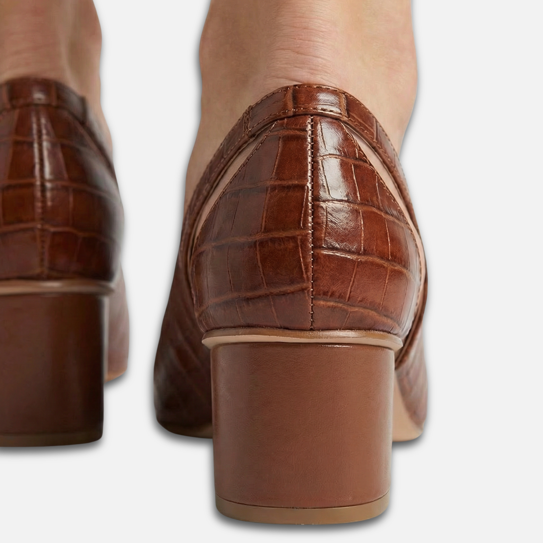 Croc-Embossed Slingback Block Heels with Pointed Toe for Women