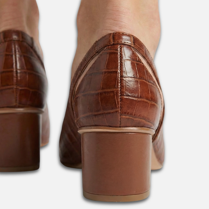 Croc-Embossed Slingback Block Heels with Pointed Toe for Women