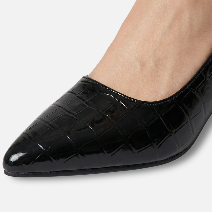 Croc-Embossed Slingback Block Heels with Pointed Toe for Women