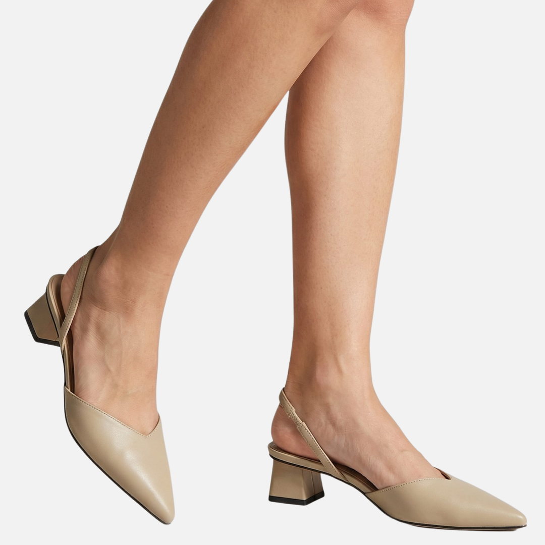 Pointed Toe Slingback Heels with Low Block Heel for Women