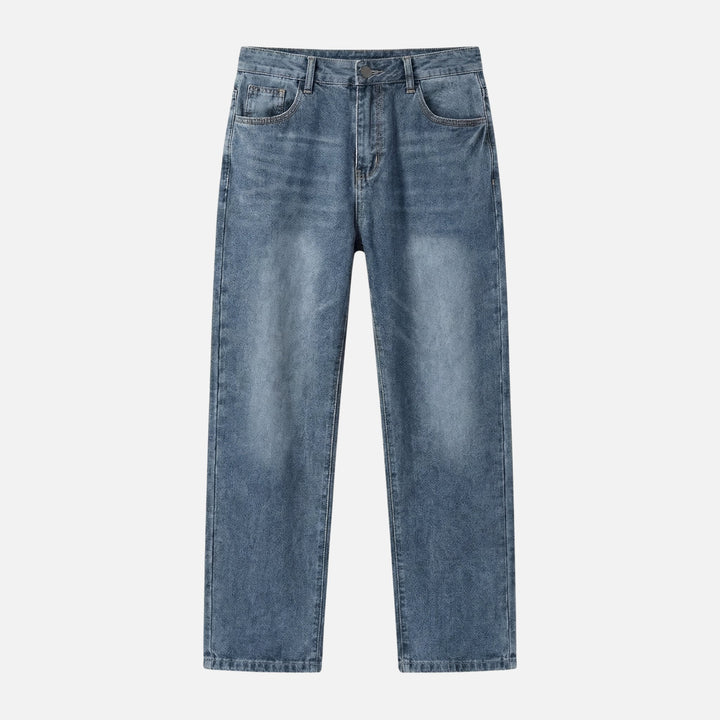 Straight Fit Denim Jeans – Faded Wash for Men