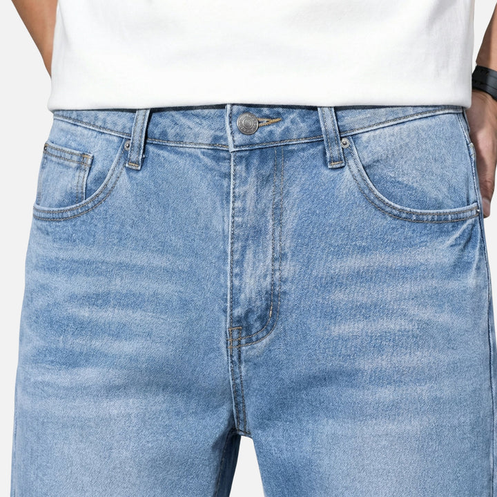 Straight Fit Denim Jeans – Faded Wash for Men