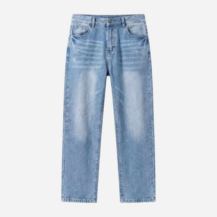 Straight Fit Denim Jeans – Faded Wash for Men