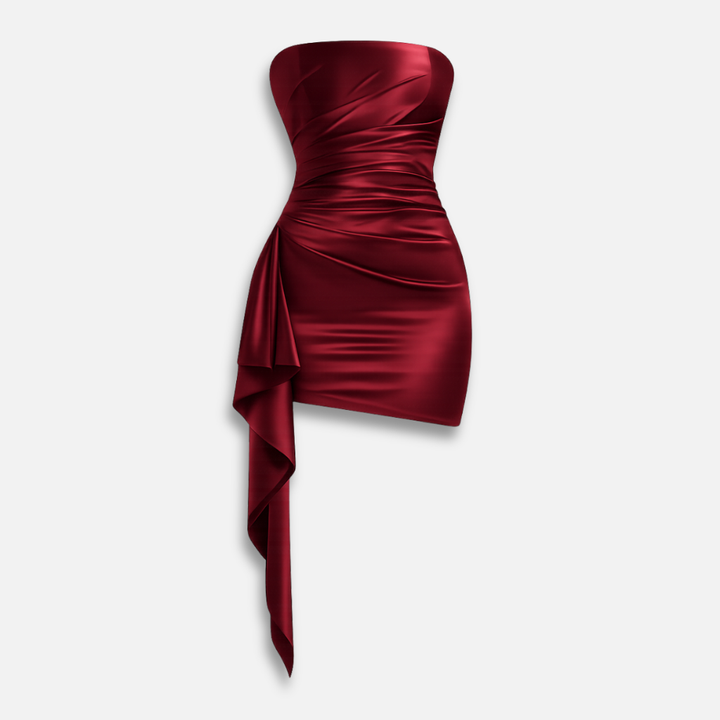 Draped Strapless Dress with Asymmetrical Hem for Women