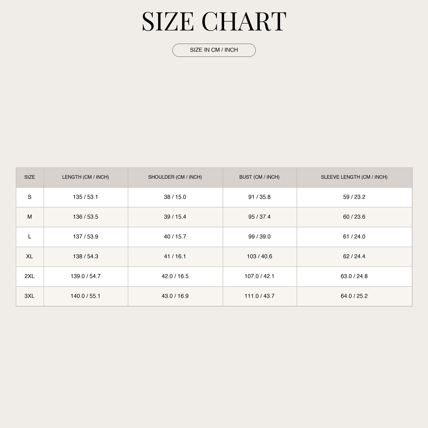 Women's Maxi Dress – Striped Collar Wrap Front size chart