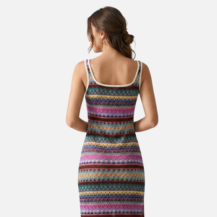 Striped Maxi Dress with Side Slit for Women