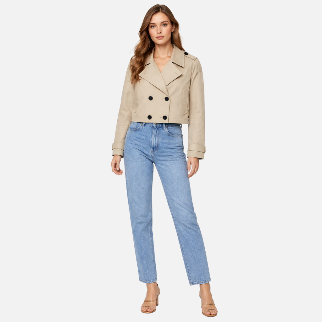 Structured Cropped Coat with Side Pockets for Women