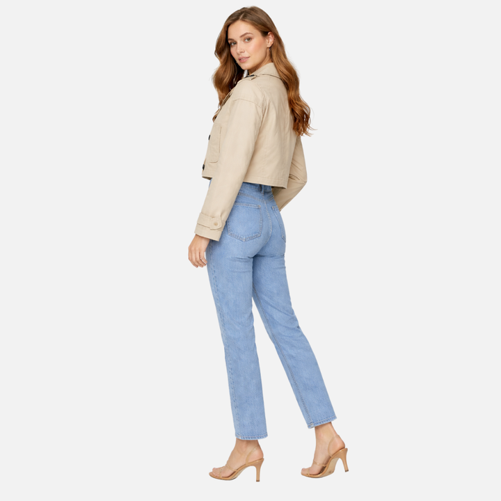 Structured Cropped Coat with Side Pockets for Women