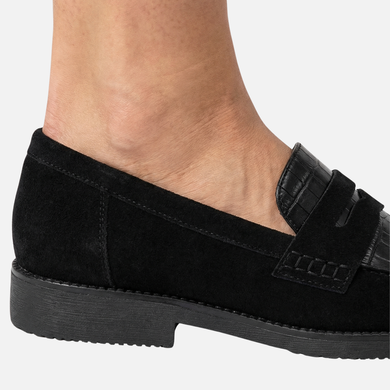 Low Block Loafers – Croc-Effect with Block Heel for Women