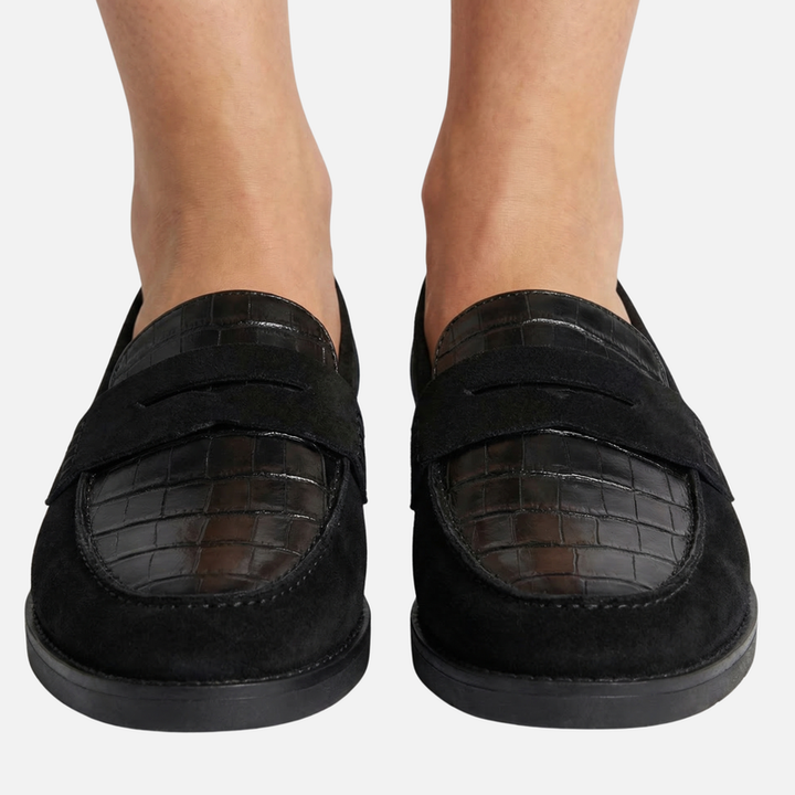 Low Block Loafers – Croc-Effect with Block Heel for Women