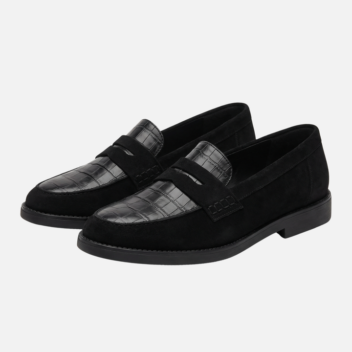 Low Block Loafers – Croc-Effect with Block Heel for Women