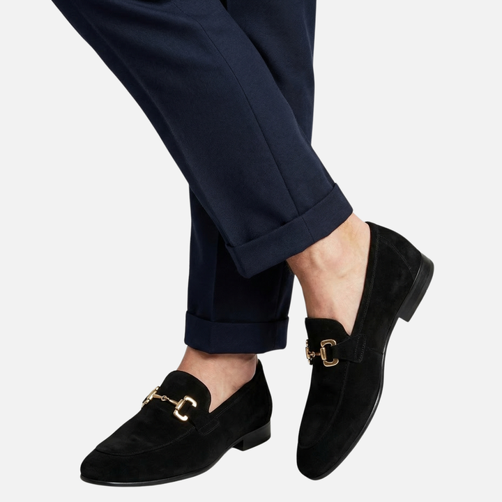 Suede Loafers – Classic Buckle Slippers for Men