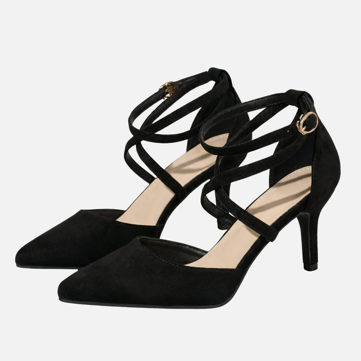 Faux Suede Pointed-Toe Pumps with Ankle Straps for Women