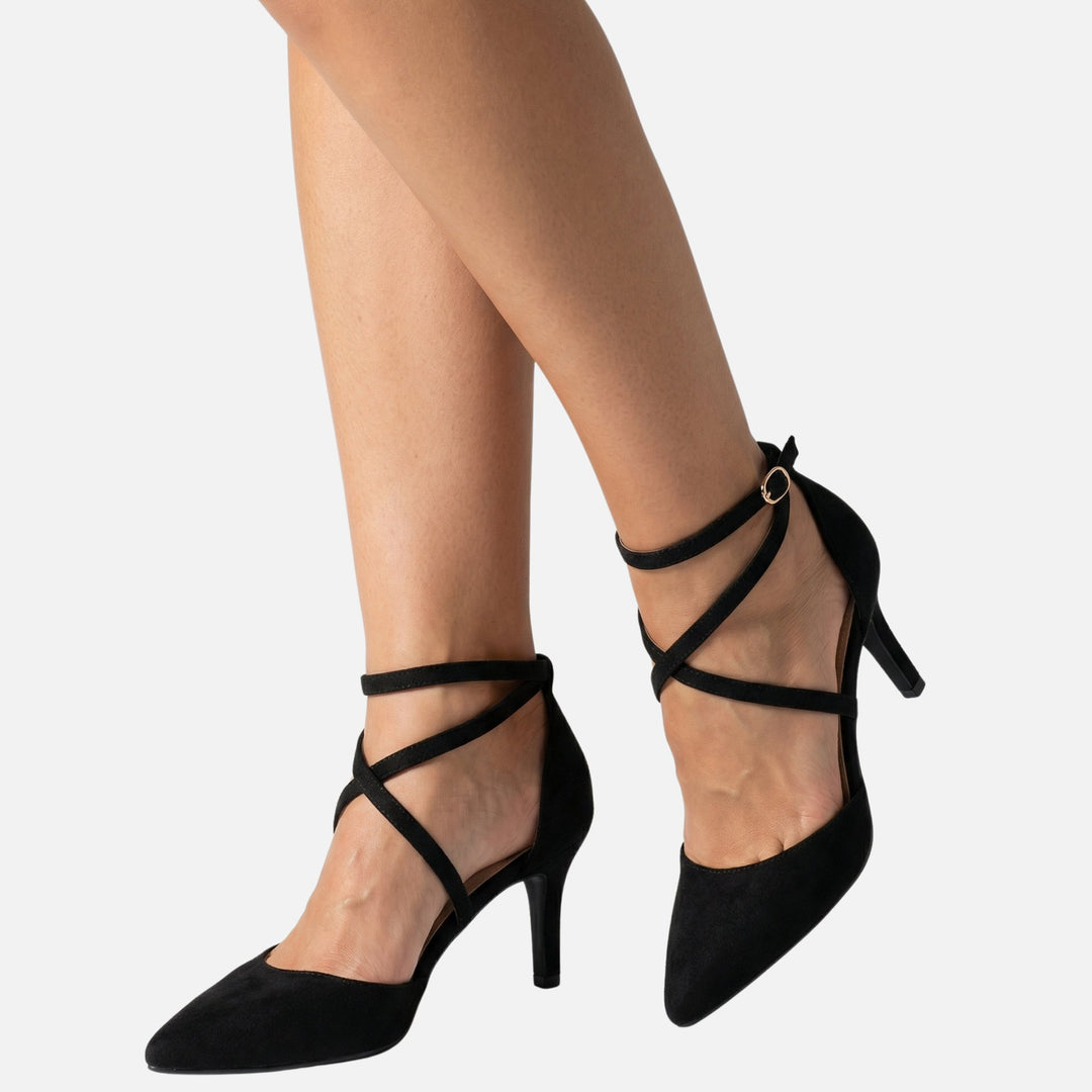 Faux Suede Pointed-Toe Pumps with Ankle Straps for Women